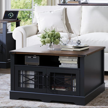 Square Coffee Table, Farmhouse Coffee Tables, Wood Coffee Table with Storage