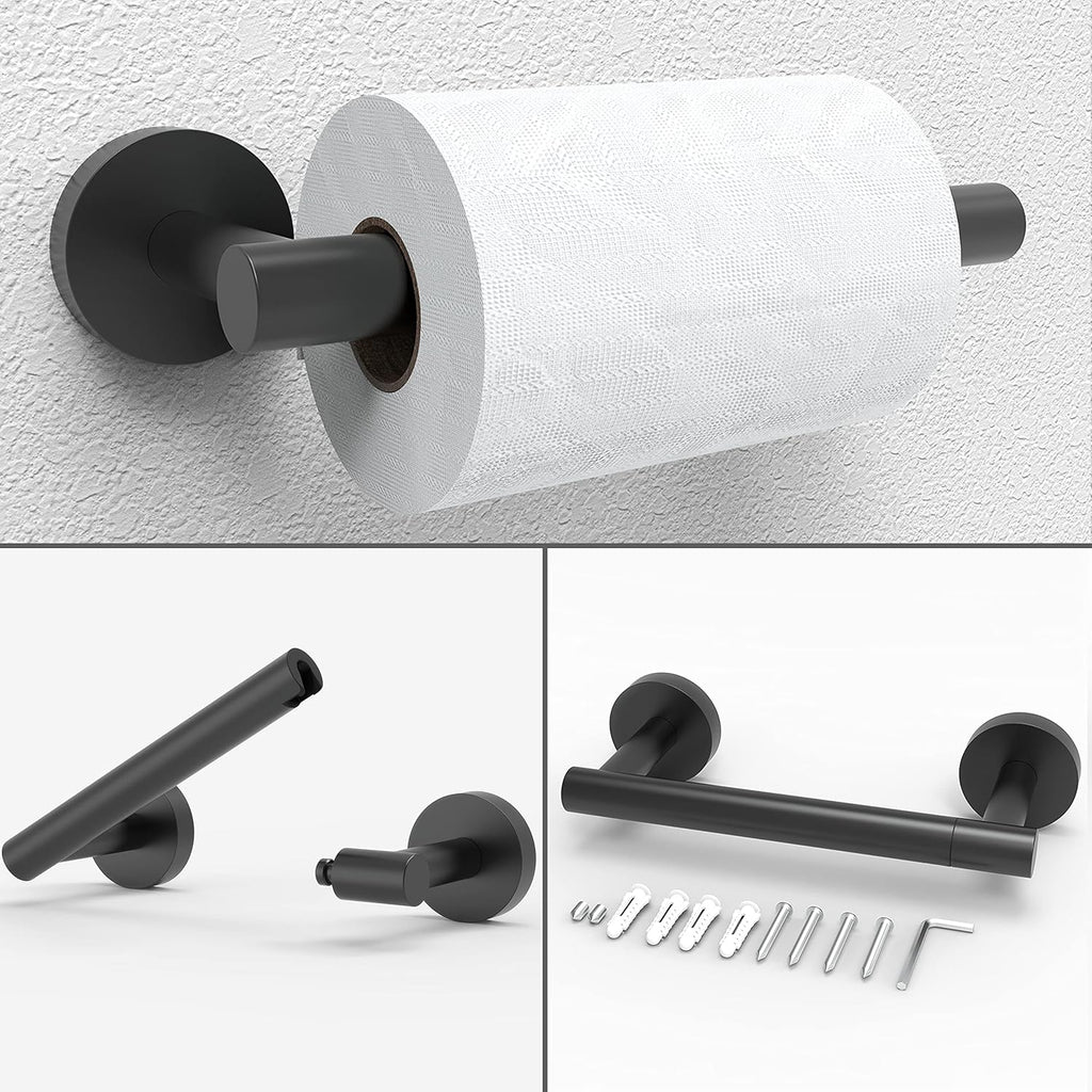3pc Bathroom Hardware Set with Matte Black Toilet Paper Holder, Towel Ring, Towel Bar SUS304 Stainless Steel Toilet