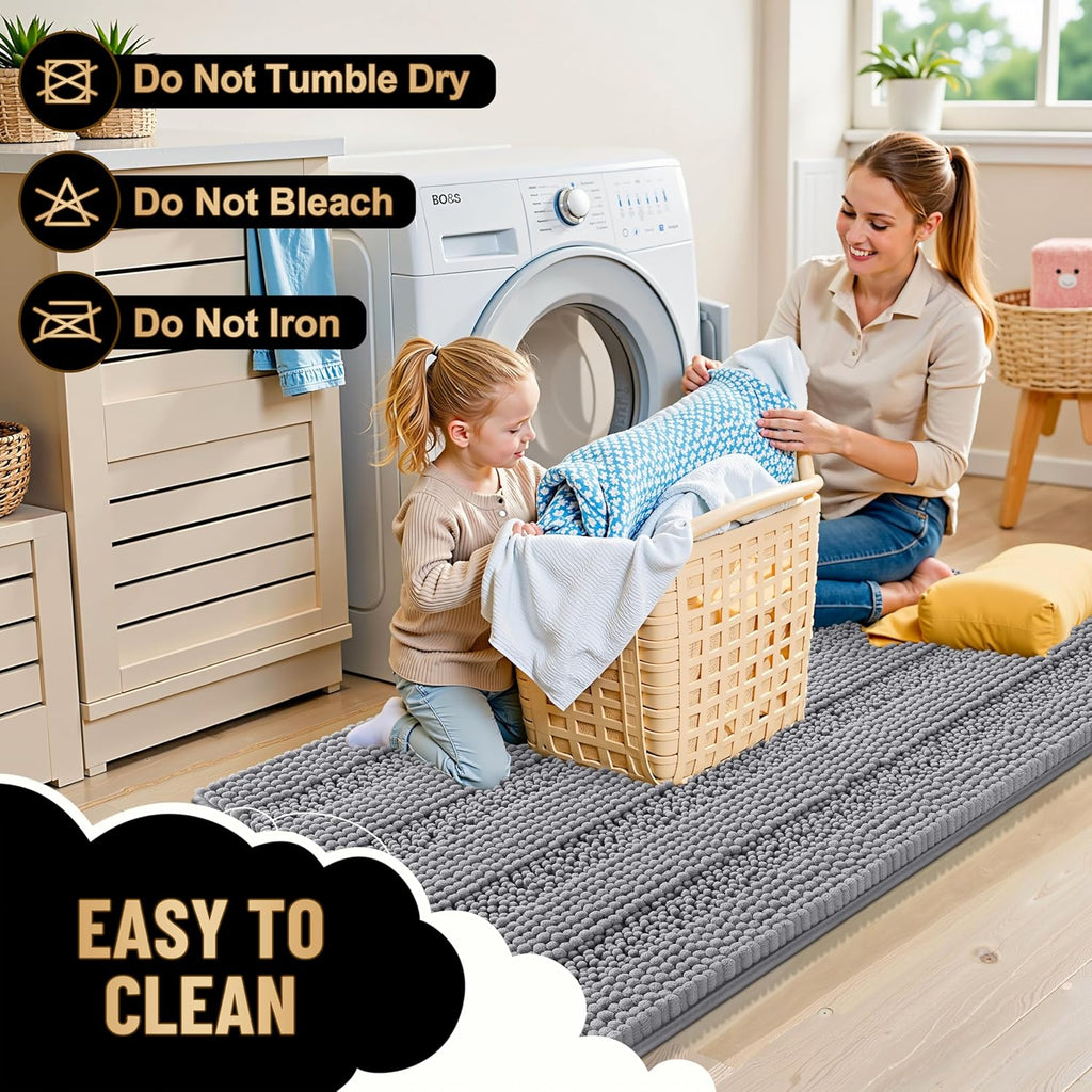 Thick Bathroom Rugs Sets 2 Piece, Soft Absorbent Chenille Striped Bath Mats and U-Shaped Contour Toilet Rug, Machine