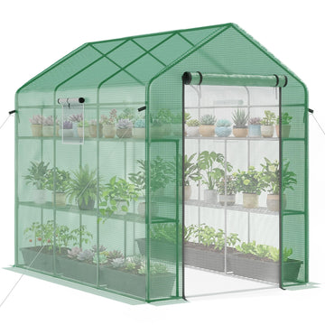 7' x 5' x 6' Walk-in Greenhouse for Outdoors, Mesh Door, Green