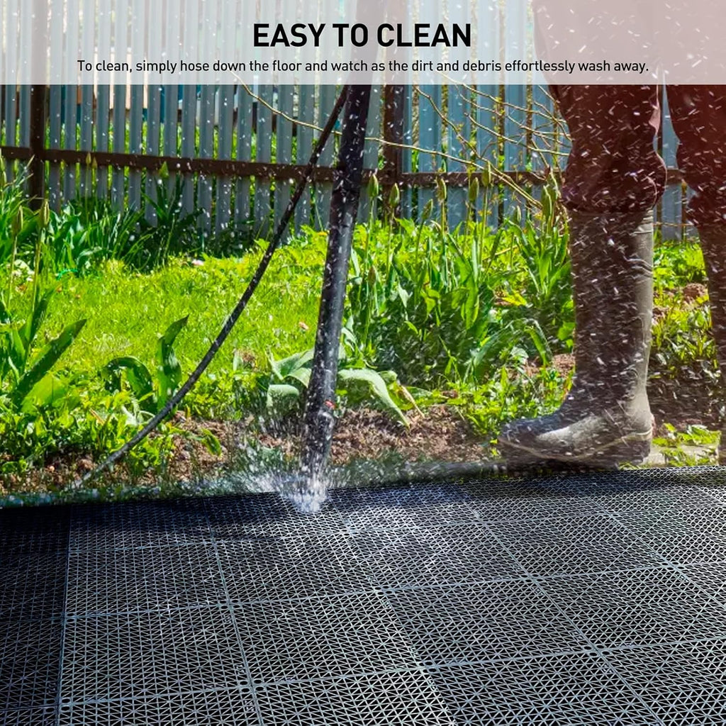 18 Pack 12" x 12" Modular Interlocking Floor Mats, Soft PVC Non-Slip Drainage Tiles, Splicing Rubber Cushion Flooring