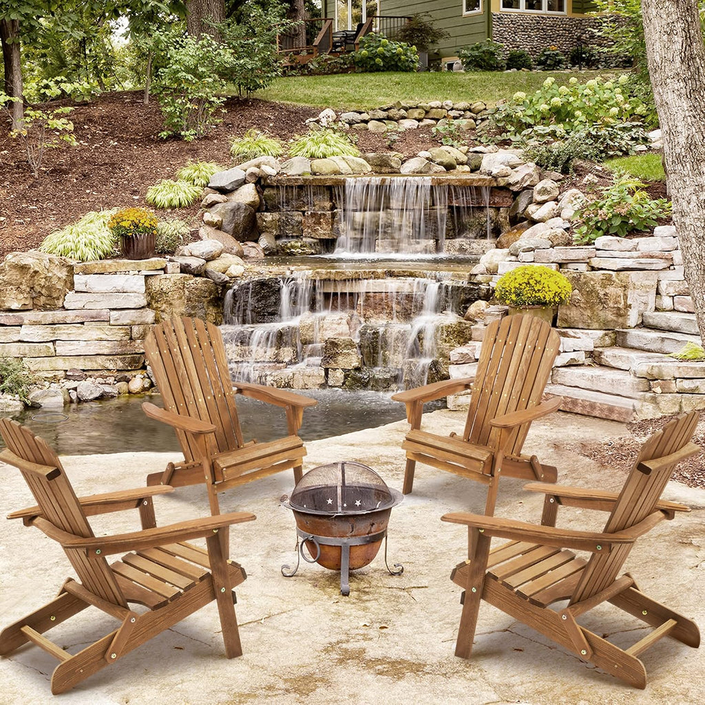 Adirondack Chair Set of 2, Folding Outdoor Wood Lounge Chairs for Garden Patio Backyard, Half Pre-Assembled Solid
