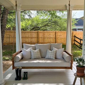 Charleston Outdoor Daybed Swing with Ropes - Crib Size Porch Swing Bed Made from Acacia Wood in Natural Finish