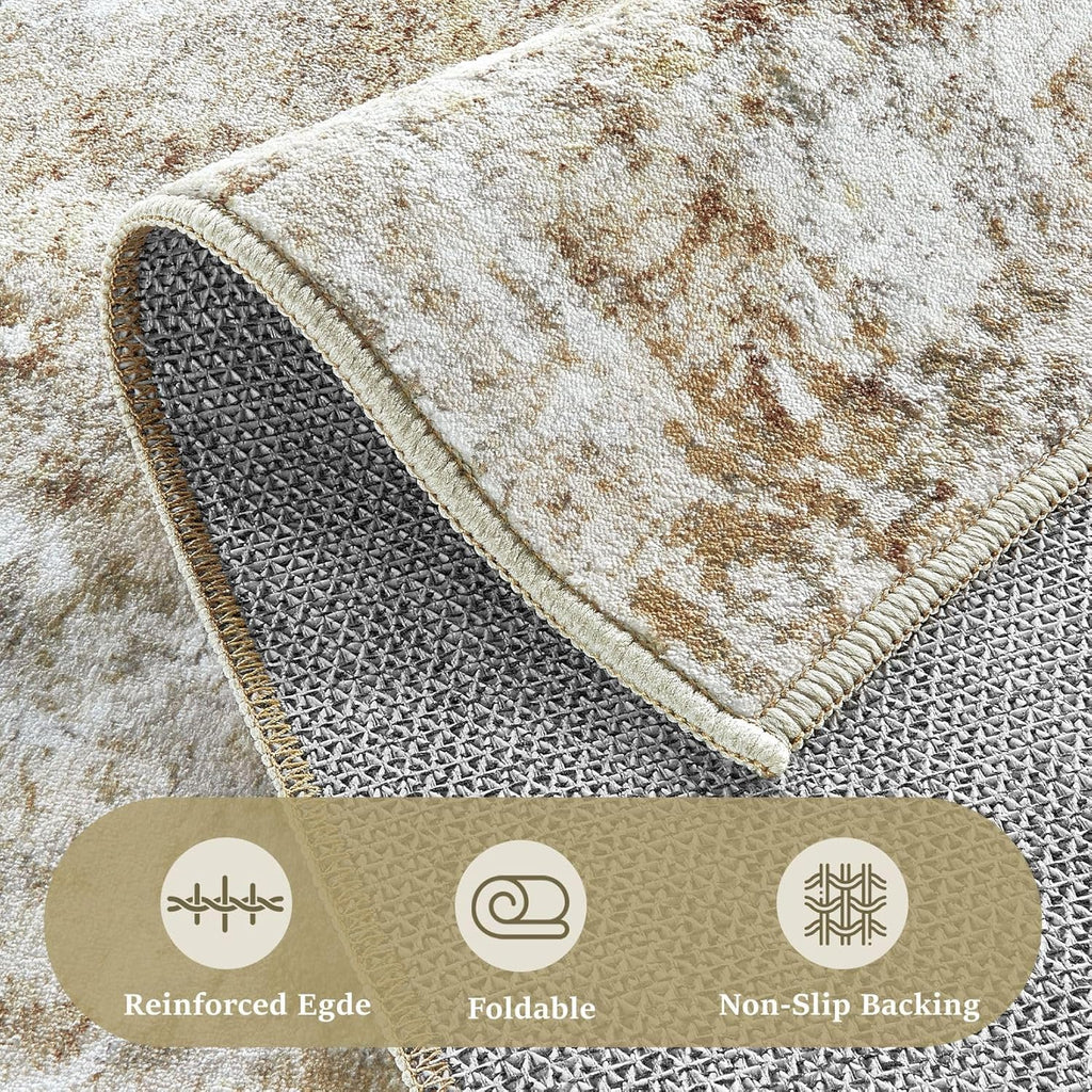 5x7 Rug for Living Room : Soft Abstract Washable Non-Slip Durable Rugs, Neutral Modern Indoor Carpet