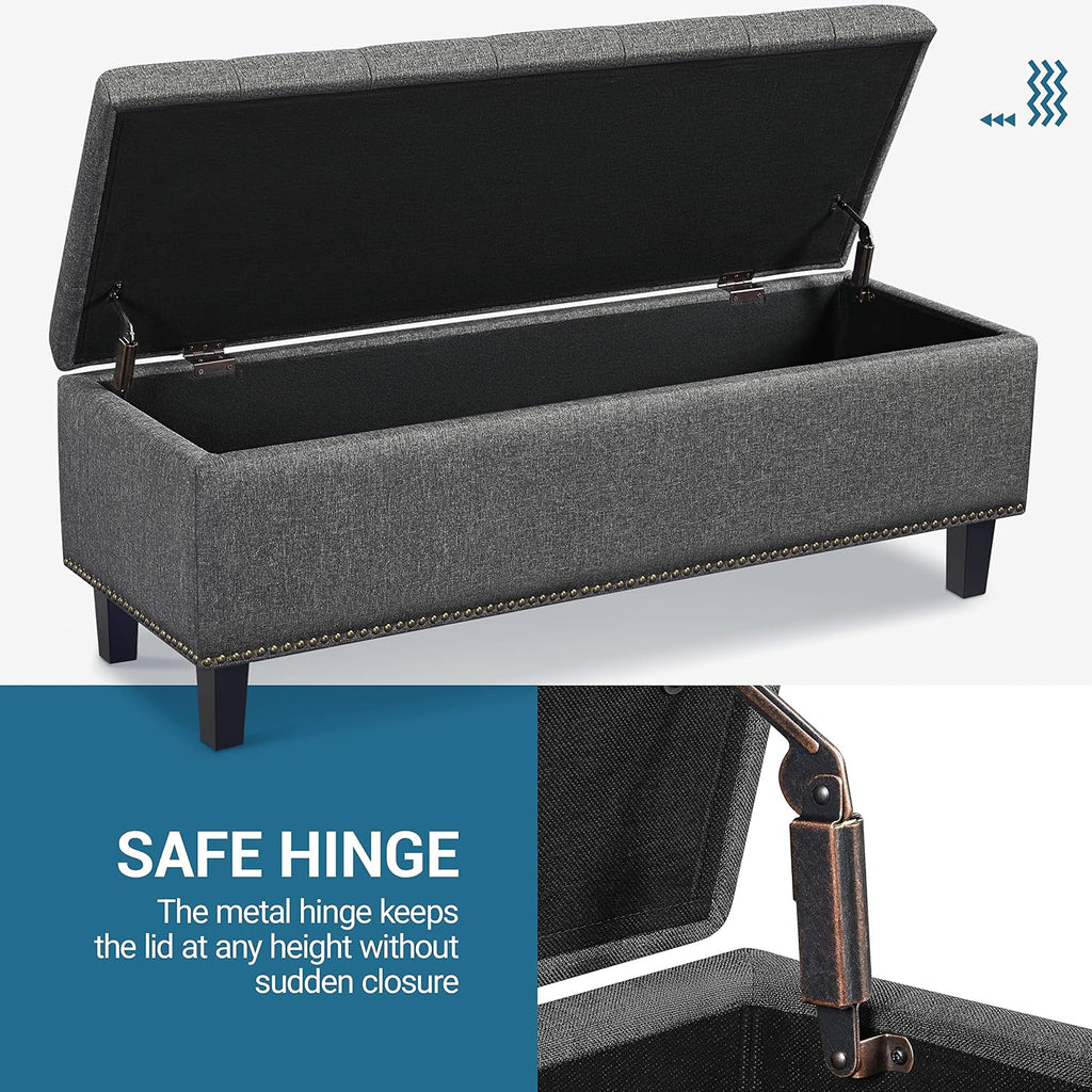 49in Square Storage Ottoman Coffee Table with Nailhead, Dark Gray | Button-Tufted Linen-Look Fabric Bench, 3.5C
