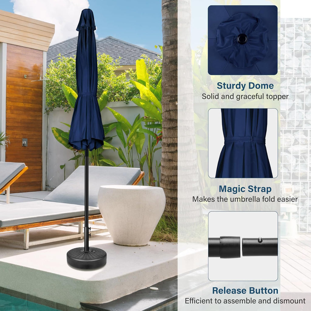 9' Patio Umbrella Outdoor Table Market Yard Umbrella with Push Button Tilt/Crank - Dark Blue