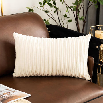 UGASA Velvet 12x20 Inch Lumbar Throw Pillow Cover, Both Sides Corduroy Striped, Soft Solid Decorative Rectangular