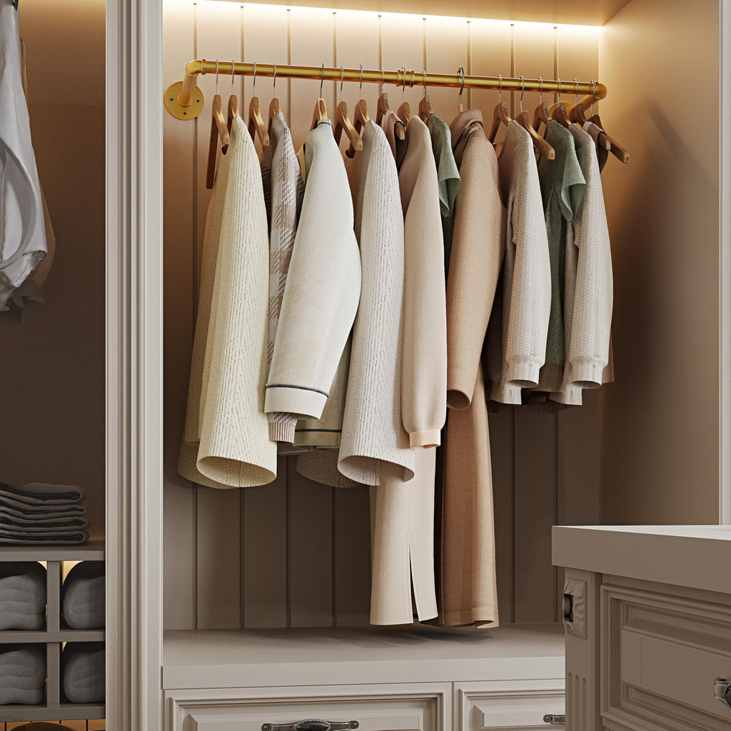 Wall Mounted Clothes Rack 2 Pack, Industrial Pipe Clothing Rack 28 Inch Gold, Wall Clothes Hanger , Cloakroom