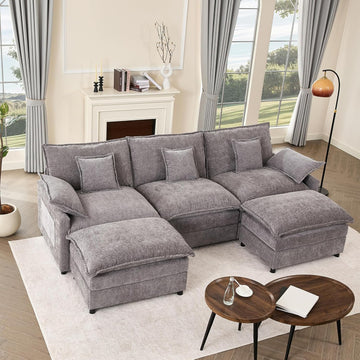 108" U-Shaped Modular Cloud Couch, Deep Seat, Chenille Slate | Cloud Comfort, Couches , Removable & Machine-Washable
