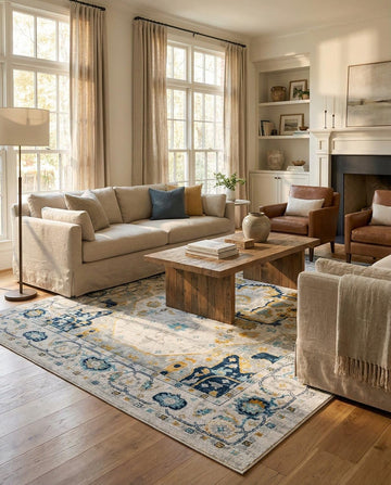 Madeline Vintage Rug - Gray Easy-Clean Rug - Traditional Medallion Design