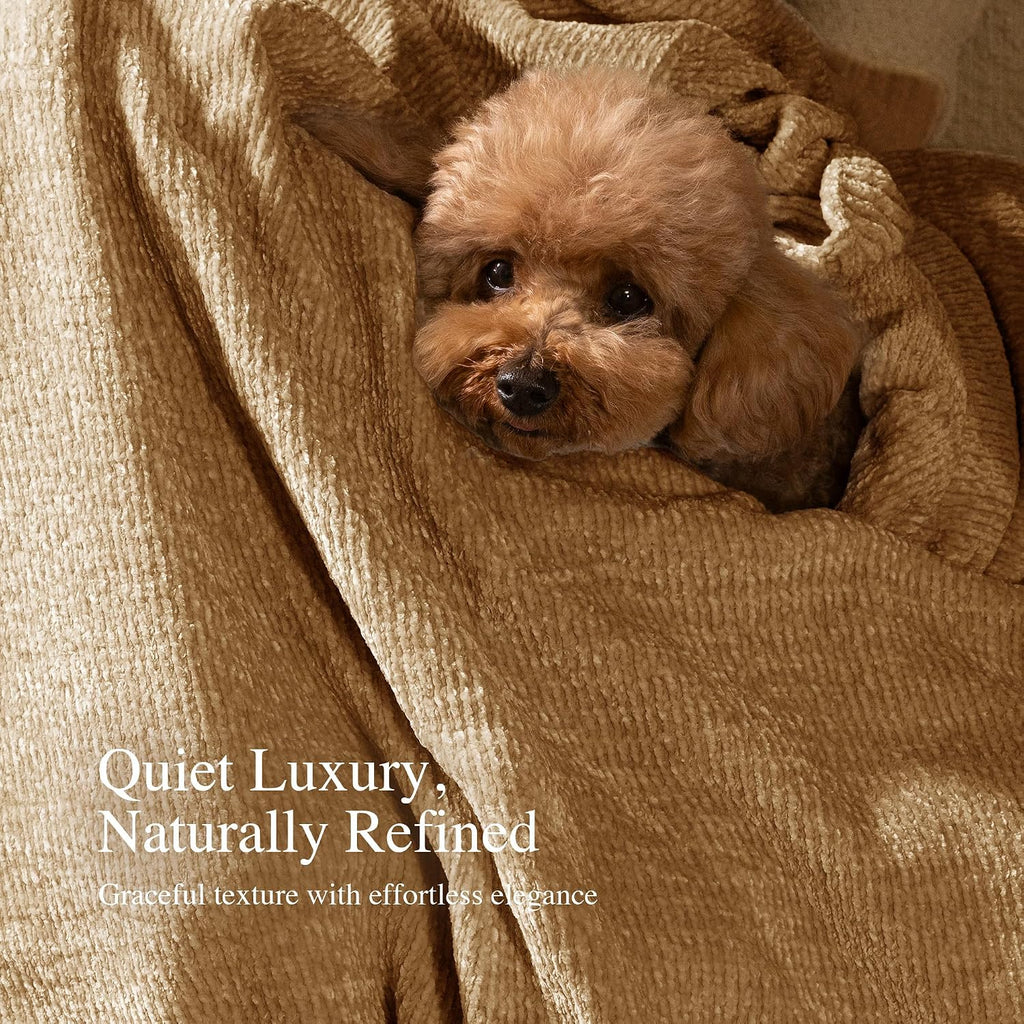 Chenille Throw Blanket, Cozy Soft Blanket Lightweight Decorative Throw, Stylish Home Decor, Ideal for Gifting, Khaki
