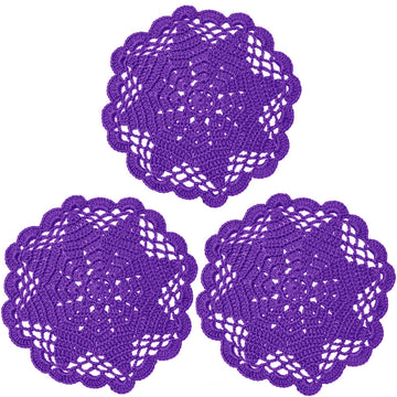 3 PCS 7 Inch Crochet Lace Doilies Coasters Handmade Knitted Small Plants Mug Cup Place Mats (Dark Purple)