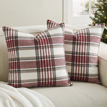 Burgundy Red Christmas Buffalo Plaid Vintage Holiday Pillow Covers 20x20