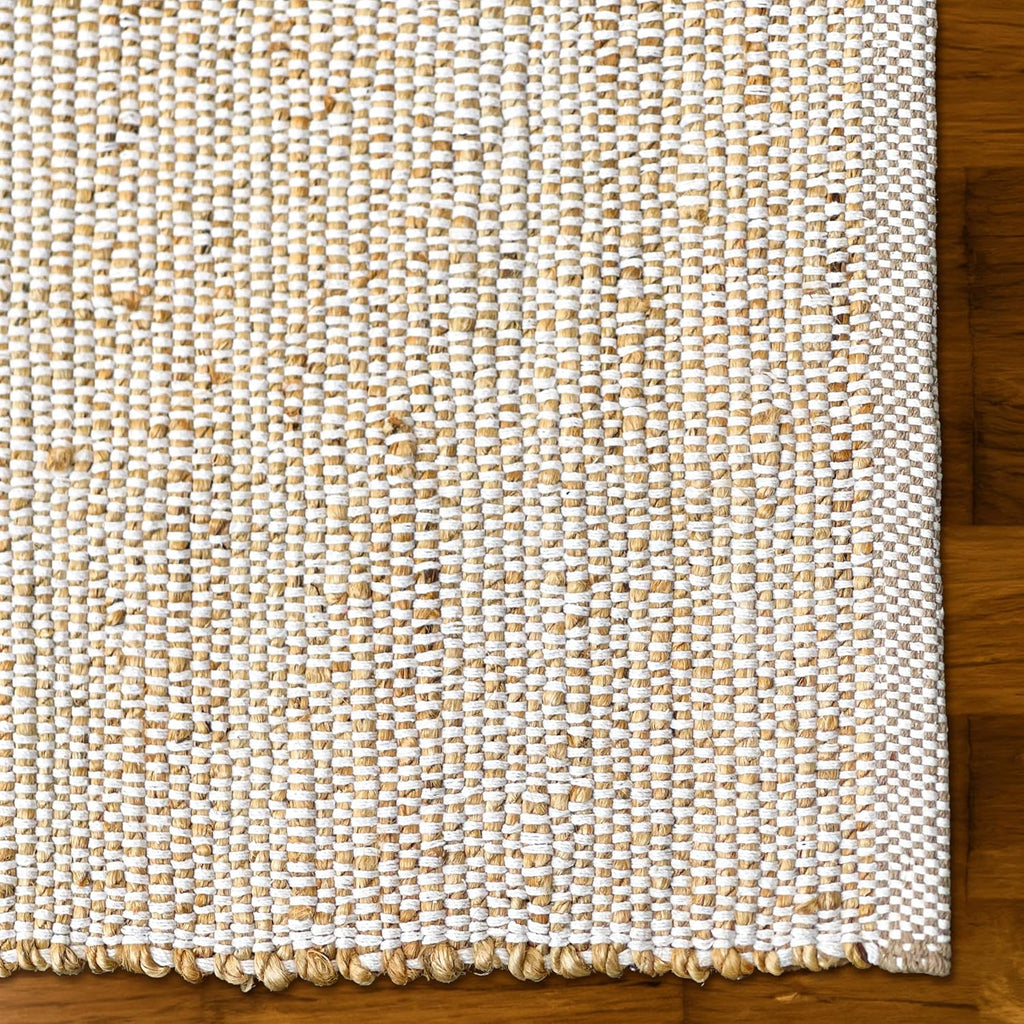 9x12 Jute Cotton Hand Woven Area Rug, Natural Jute/Cream Braided Boho Farmhouse Rug