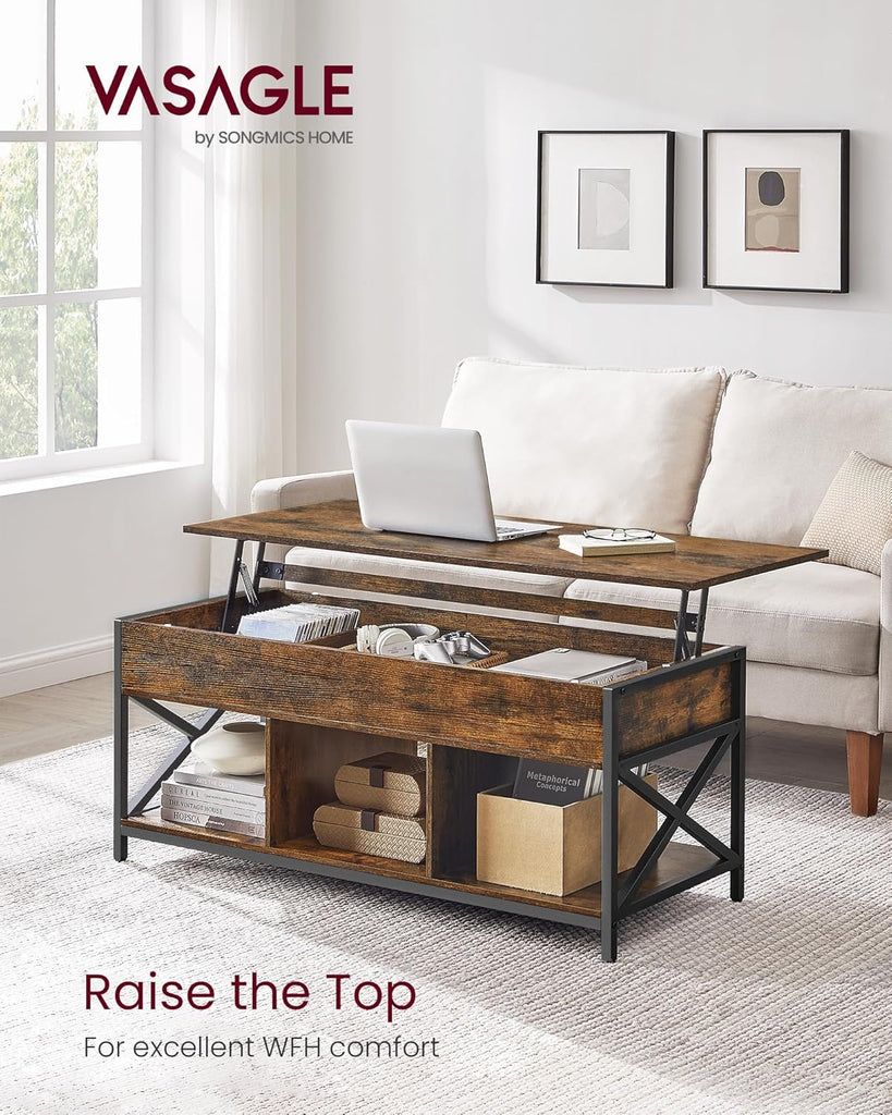 Lift Top Coffee Table, Lift Coffee Table with Storage Shelf, Hidden Compartments and Lifting Top