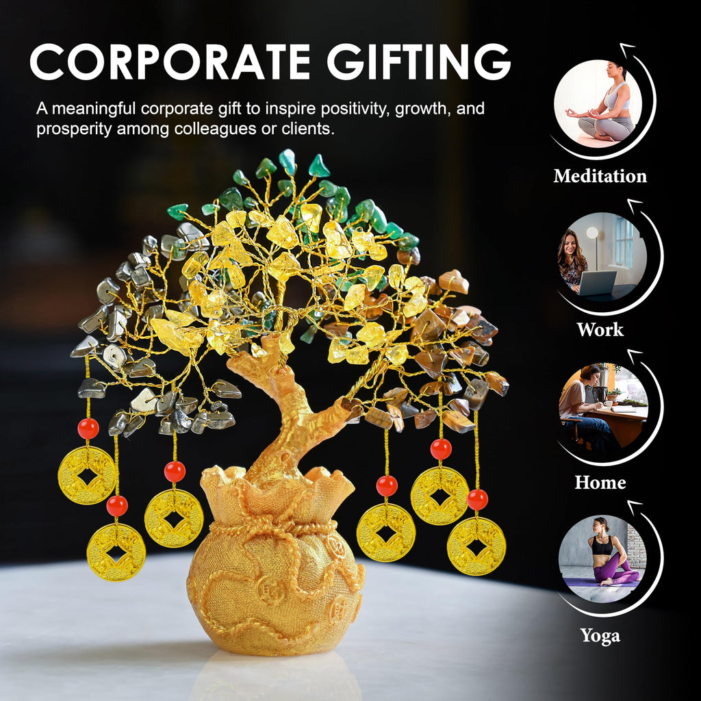 Money Wealth Crystal Tree with Artificial Coin Pot Base Bonsai for