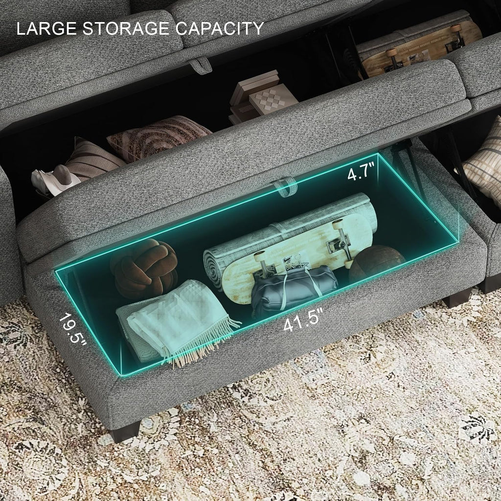 45.9" Storage Ottoman Bench Oversized Ottoman for Footrest Upholstered Entryway Bench with Seating . Light Grey