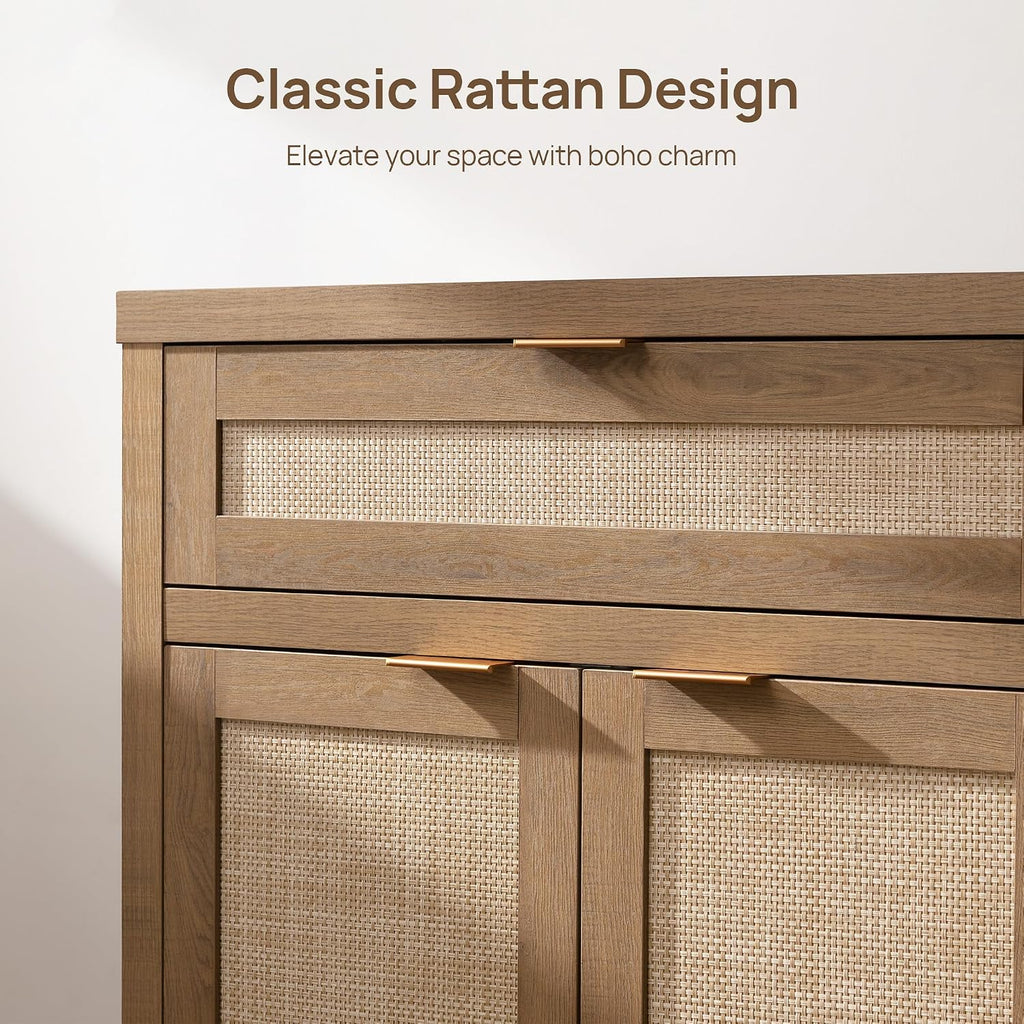 Buffet Cabinet Sideboard with Storage, Rattan Accent Cabinet | 2 Doors, a Drawer, Boho Credenzas Farmhouse Buffet