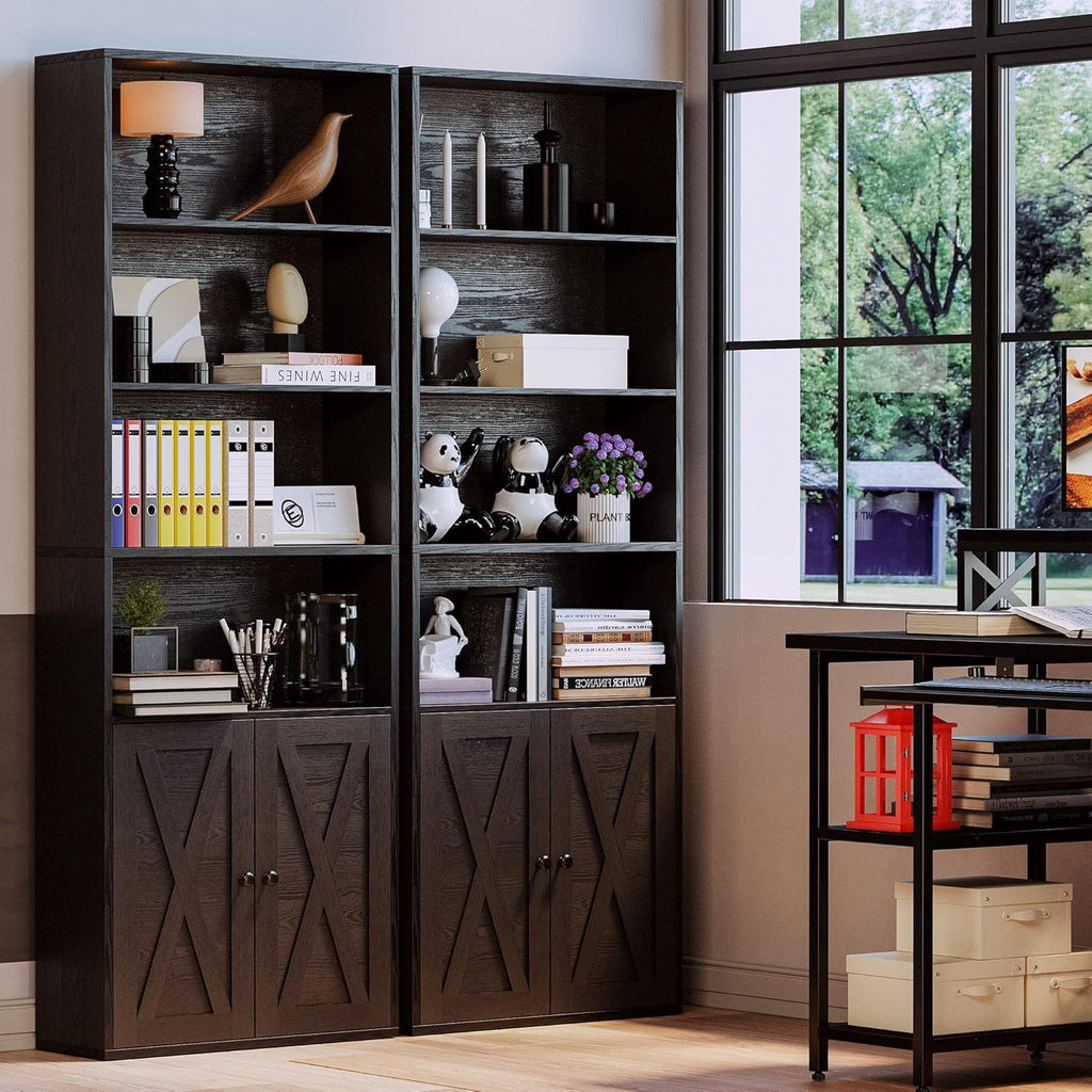 Industrial Bookshelves and Bookcases with Doors Floor Standing 6 Shelf Display Storage Shelves 70 in Tall Bookcase