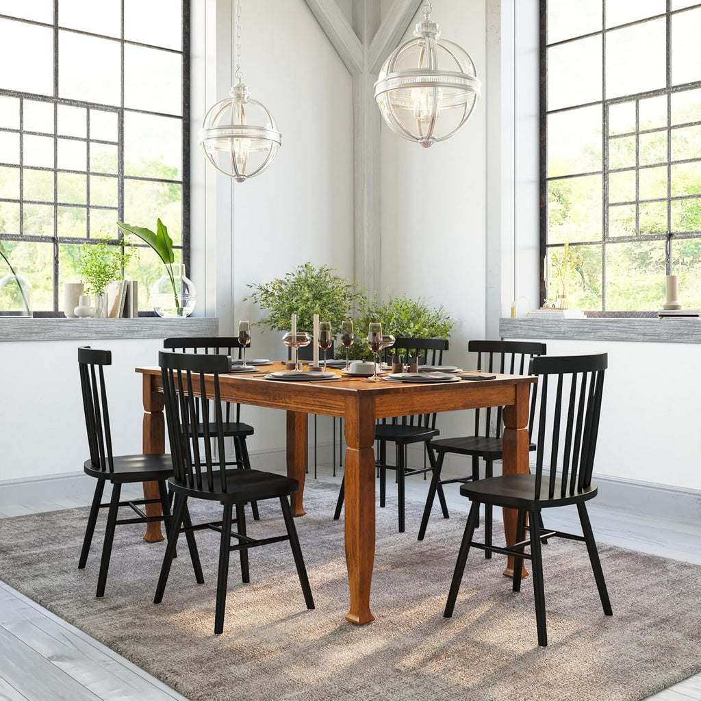 Milford 60" Solid Wood Dining Table, 3 Inch Offset Paneled Apron, 3" Turned Decorative Legs, Water Resistant Finish