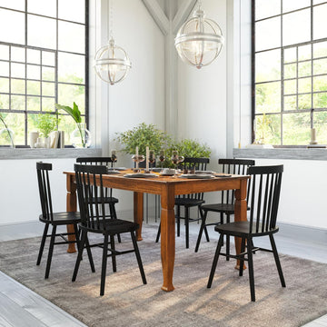 Milford 60" Solid Wood Dining Table, 3 Inch Offset Paneled Apron, 3" Turned Decorative Legs, Water Resistant Finish