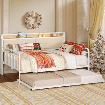 Daybed with Trundle, Full Bed Frame, White