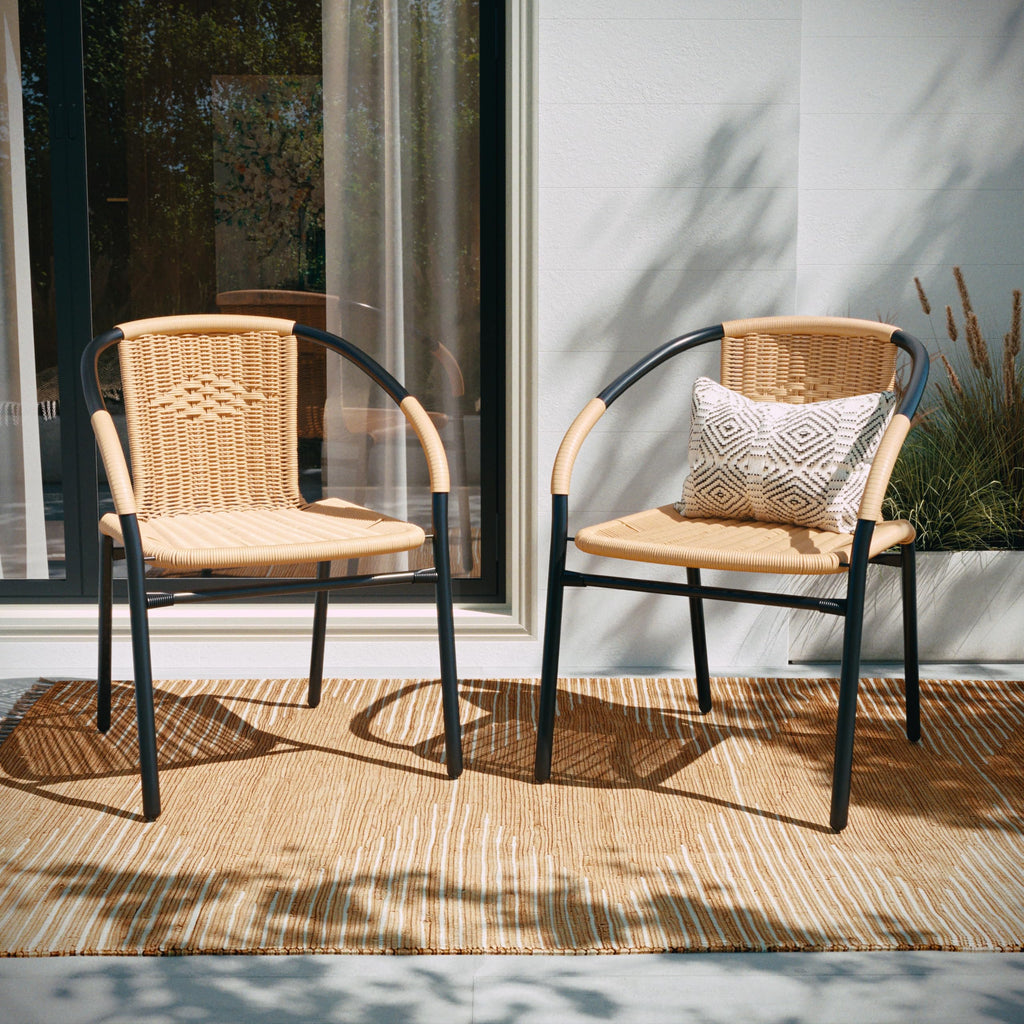 Beige PE Rattan Stackable Patio Dining Chair, 2-Pack
