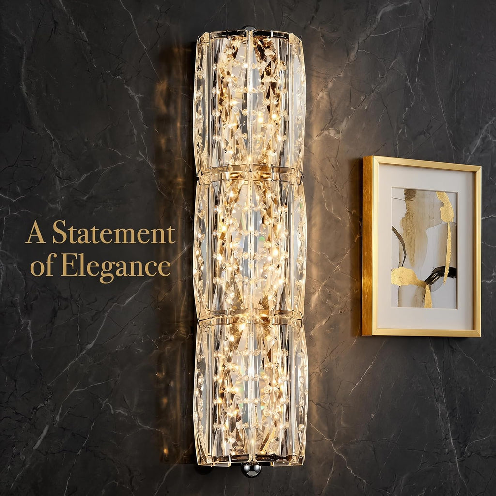 Crystal Wall Sconces 3"x12.6" Modern LED Chrome Wall Light | Elegant Vanity Wall Lighting, For Living Room Bedroom