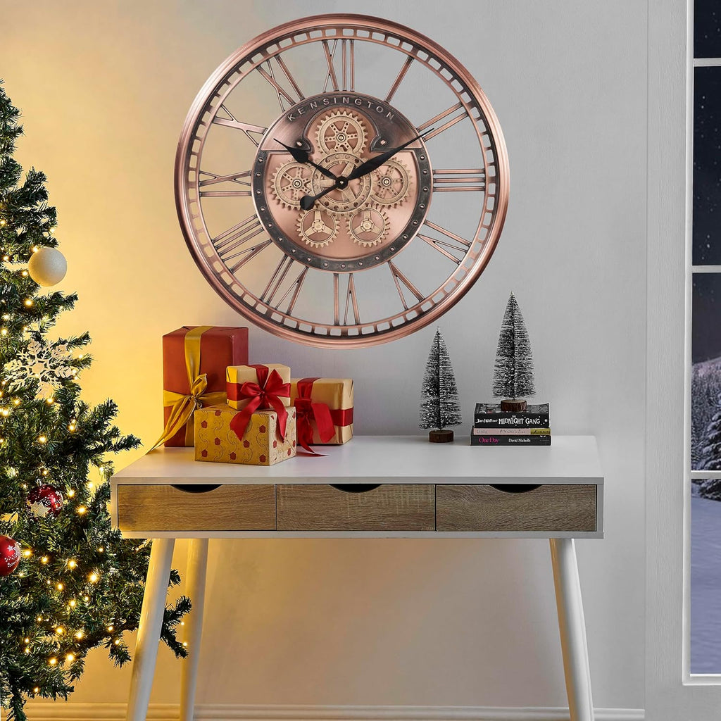 Inch Oversized Large Moving Gears Wall Clock,Industrial Vintage Rose Gold Silent Wall Clock for Modern Farmhouse Living Room Home...