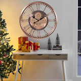 Inch Oversized Large Moving Gears Wall Clock,Industrial Vintage Rose Gold Silent Wall Clock for Modern Farmhouse Living Room Home...