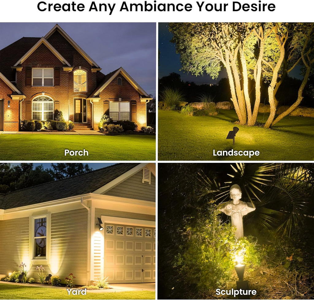 6 Pack Solar Lights Outdoor Waterproof,Warm White Light,2 Lighting Modes,Solar Powered Spotlights for Yard Garden