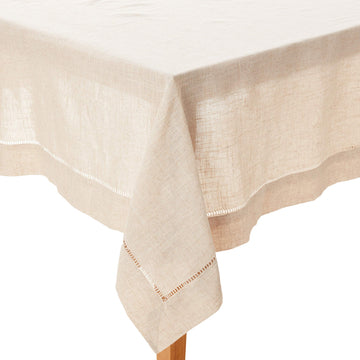 Poly and Linen Blend Toscana Tablecloth with Hemstitch Border, Natural, 65"x160"