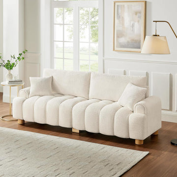 Boucle Sofa Couch, 91" Comfy Tufted Upholstered Cloud Couches, Modern 3 Seater Sofa with Pillows