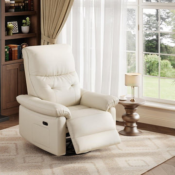 Power Recliner Chair, 270° Swivel Rocking Glider with USB Charging Port, PU Leather Upholstered Fabric and Button
