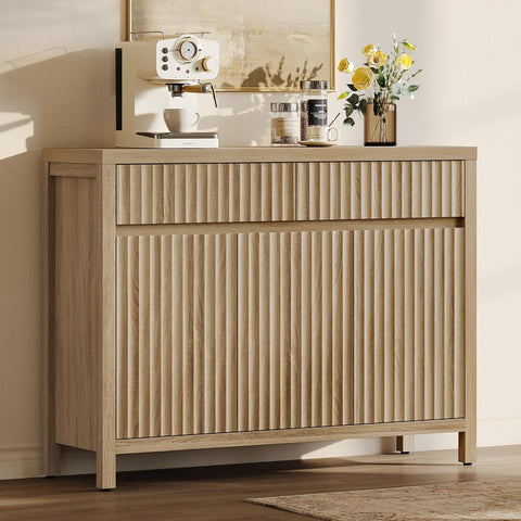 42" Fluted Buffet Cabinet with Storage - Mid Century Modern Sideboard with 2 Drawers & 3 Doors