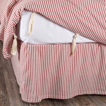 Farmhouse Ticking Stripe Red Bed Skirt 78" x80", w/ 16" Drop, Tailored Dust Ruffle