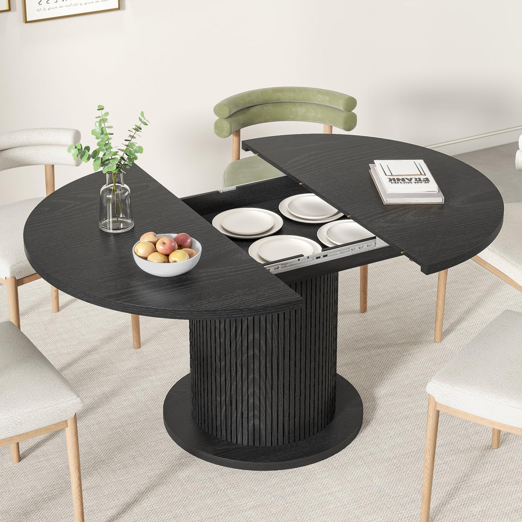 43.3 inch 59 inch Adjustable Size Round Dining Table for 4 6, Unique Design Modern Farmhouse Kitchen Table, Circle