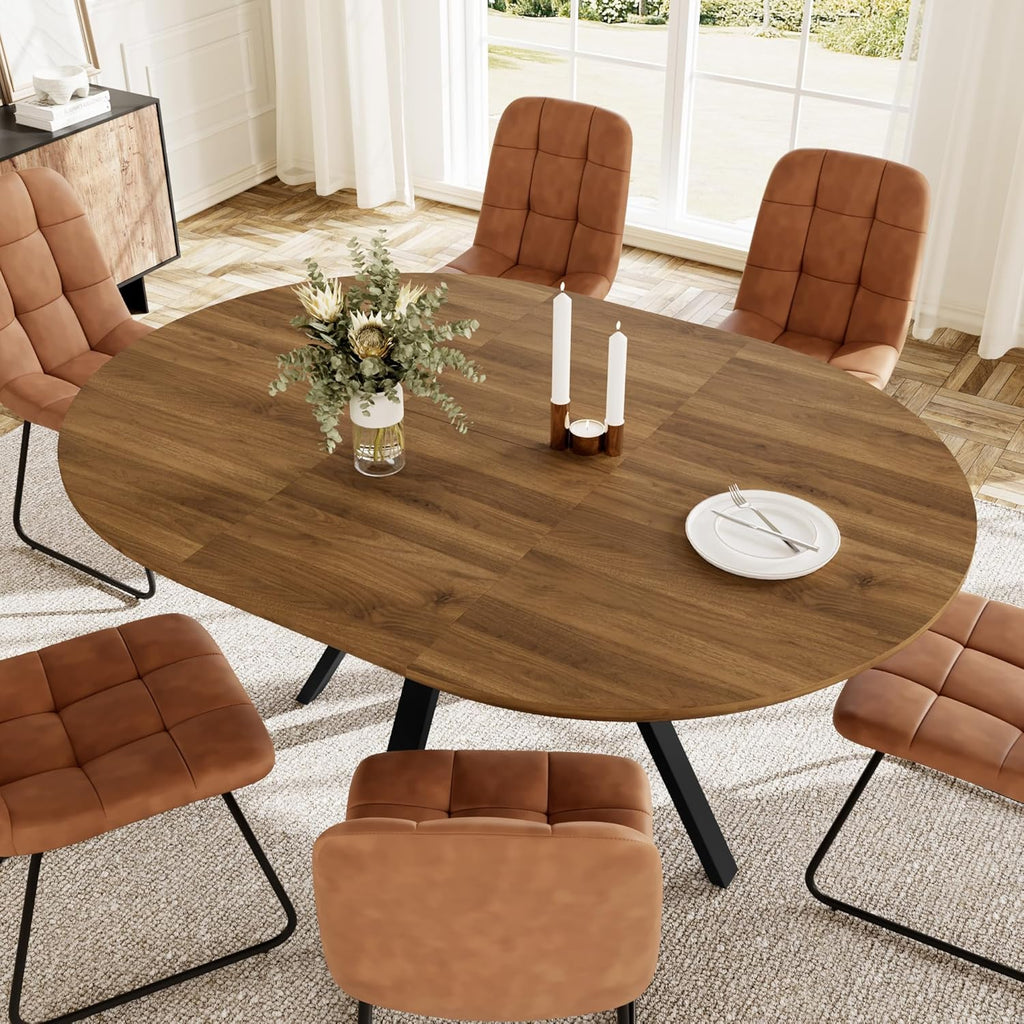 43.2"-59.1" Extendable Round Dining Table for 4-6 People, Modern Kitchen Oval Dining Table with Flexible Leaves Space