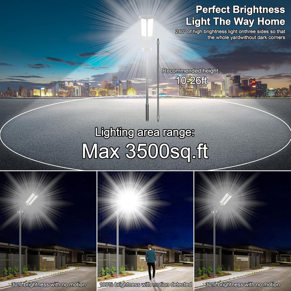 Ultra-Bright Solar Street Light with Motion Sensor, 11000W Commercial Outdoor Solar Security Light, IP67 Waterproof