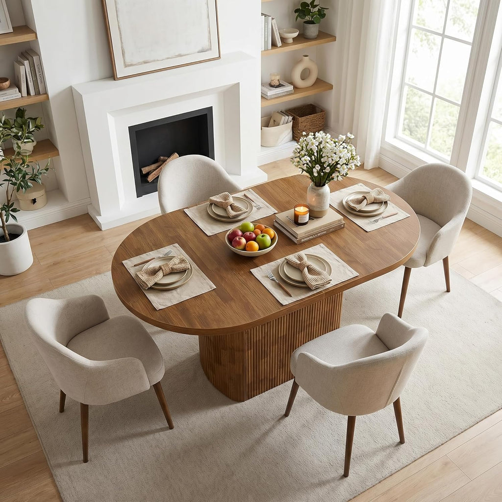 47.24" Oval Dining Table for 4, Small Kitchen Table with Pedestal Base, Space Saving Farmhouse Wood Dinner Table for Apartment and Dining Room, Brown