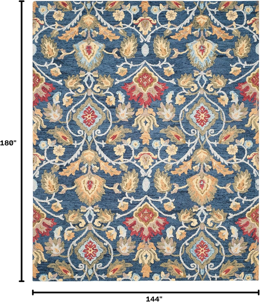 Blossom Collection 12' x 15' Navy/Multi BLM402A Handmade Premium Wool Living Room Dining Bedroom Area Rug