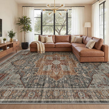 10x14 Living Room Rugs, Non Slip Washable Rug Grey/Brown/Tan