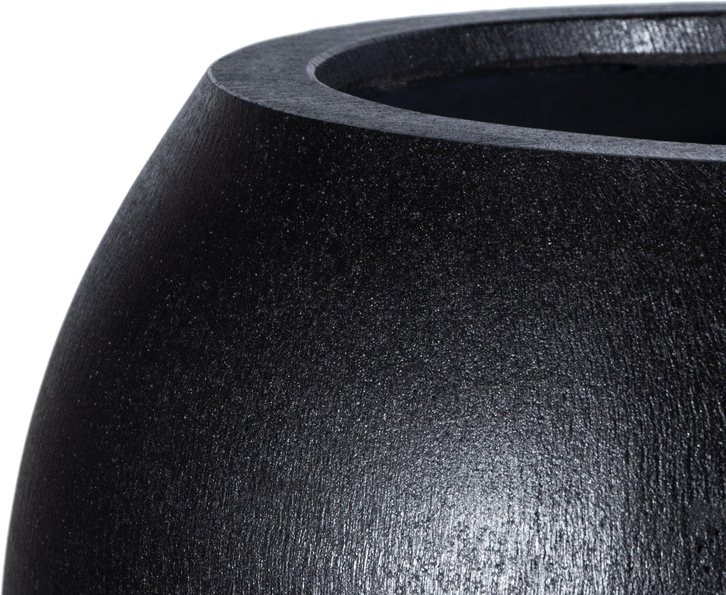 Outdoor - Kenslia Large Sphere Planter Pot - Black Ficonstone Concrete - Decorative Outdoor Flower Pot , Porch &