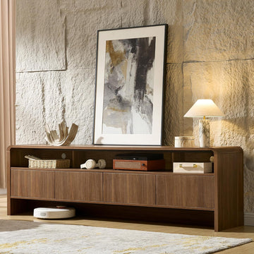 70" Modern TV Stand for TVs Up to 80", Wood TV Console with Curved Profile Design & 2 Storage Cabinets, Media Console