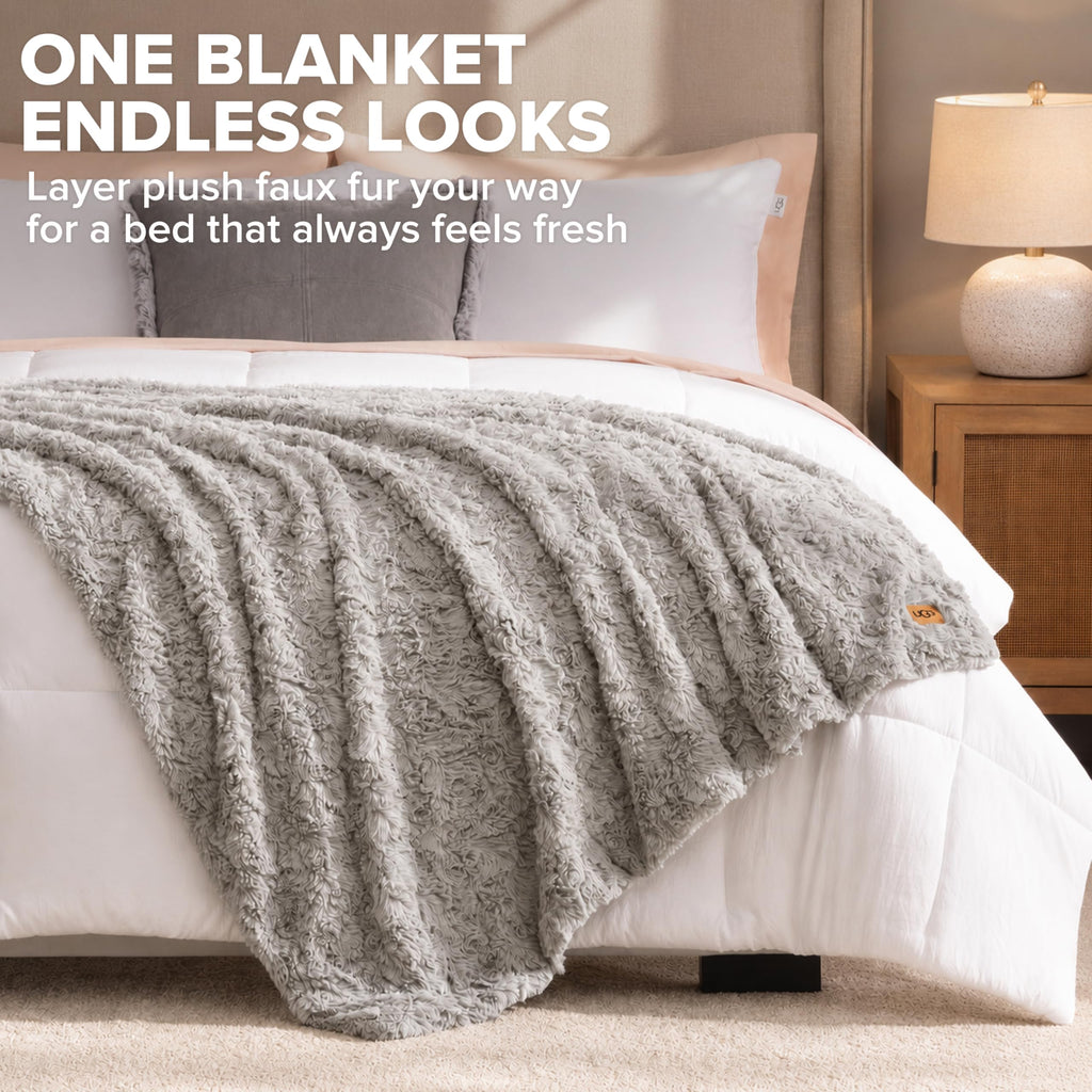 Adalee Throw Blanket for Sofa, Faux Fur Blanket, 50" x 70", Seal Grey