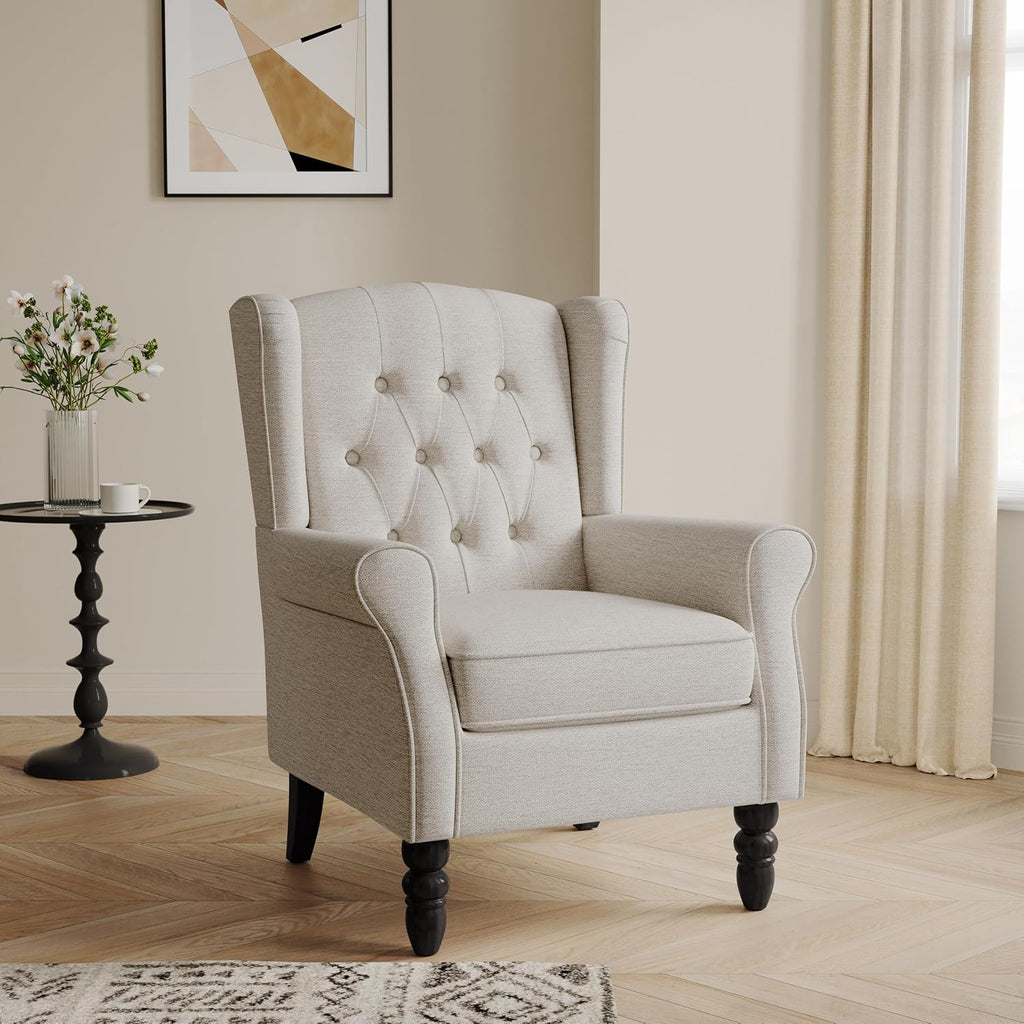 Accent Chair, High Back Upholstered Chair with Button Tufted, Mid-Century Modern Comfy Wingback Chair Reading