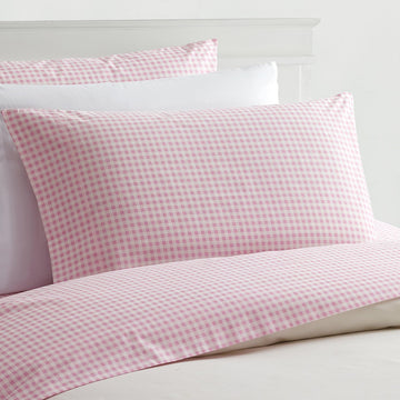 250 Thread Count 100% Cotton Gingham Sheet Set - Pink and White Checkered Percale Weave, 3 Piece Set