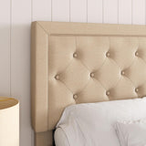 Queen Button Tufted/Fabric Upholstered Bed Frame with Adjustable Headboard/Wood Slat Support/Mattress Foundation/Beige