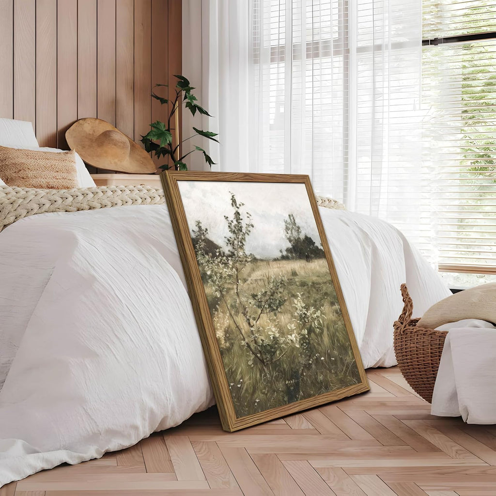 Vintage Landscape Wall Art Set of 2, Green Natural Wilderness Farmhouse Canvas Wall Decor Paintings, Retro Country