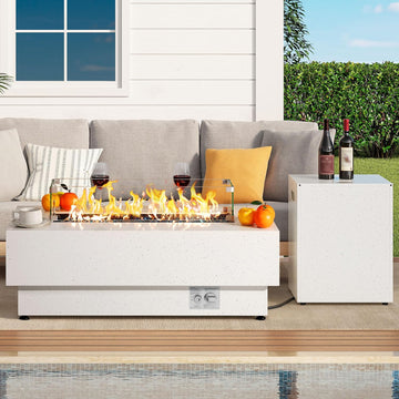 43-inch Outdoor Propane Fire Pit Table w Tank Table, CSA Certified, 2 in 1 Rectangular Patio Fire Pit w Glass Rocks